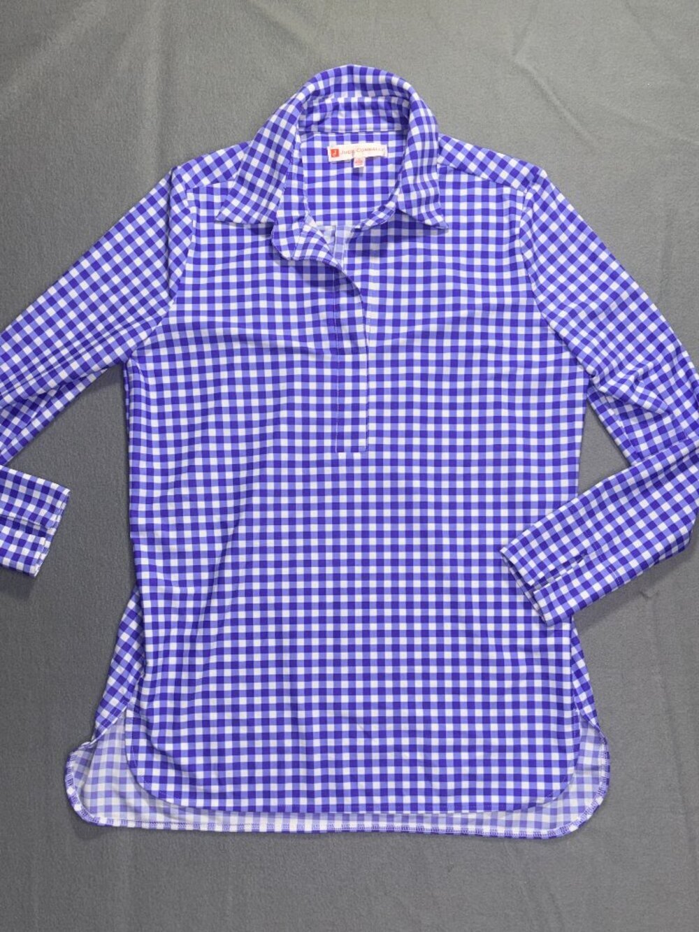 Jude Connally Blue White Gingham Preppy Spandex Tunic Blouse size S
